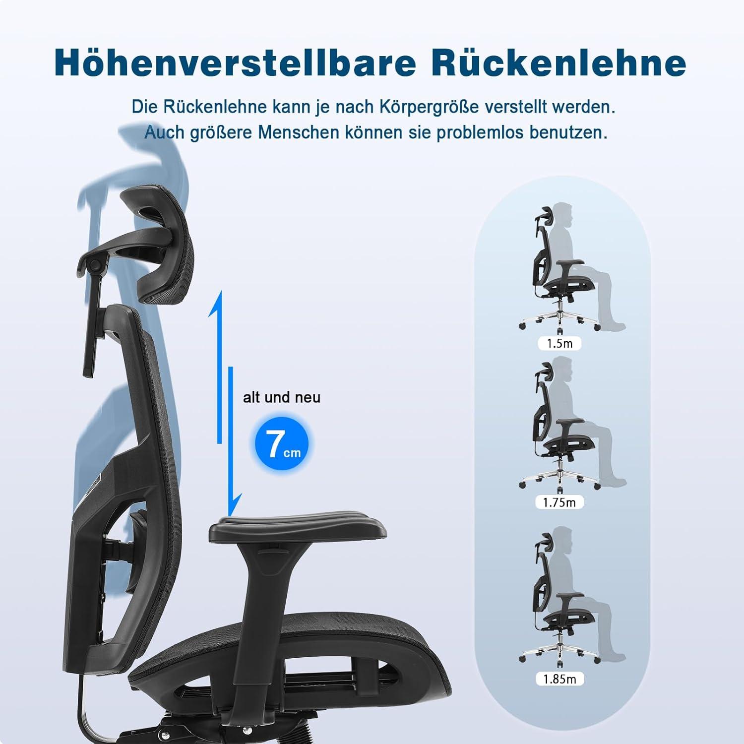 Ergonomischer Bürostuhl mit verstellbarer Lordosenstütze, Armlehnen
