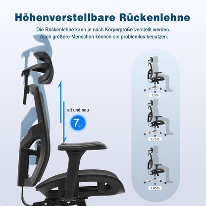Ergonomischer Bürostuhl mit verstellbarer Lordosenstütze, Armlehnen