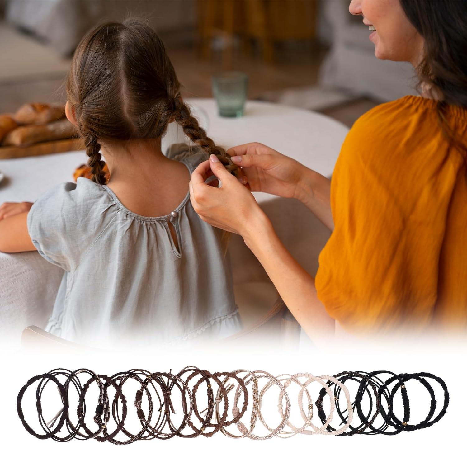 20er Set Boho Haargummis Damen - Geflochtene Elastische Haarbänder