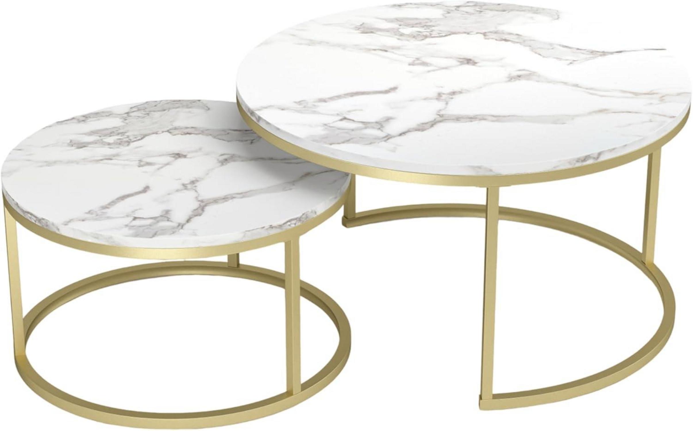 Runder Marmor Couchtisch Set Weiß Gold Moderne Runde Tische 80x80