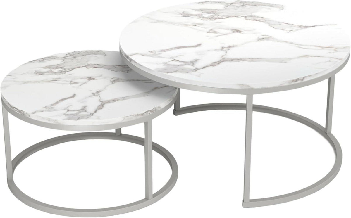 Modernes 2er-Set Couchtisch Marmor Optik Weiß Silber