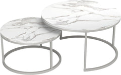 Modernes 2er-Set Couchtisch Marmor Optik Weiß Silber