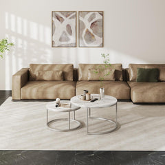 Couchtisch Set Marmor Optik Weiß Silber rund 80 x 80 cm & 60 x 60 cm