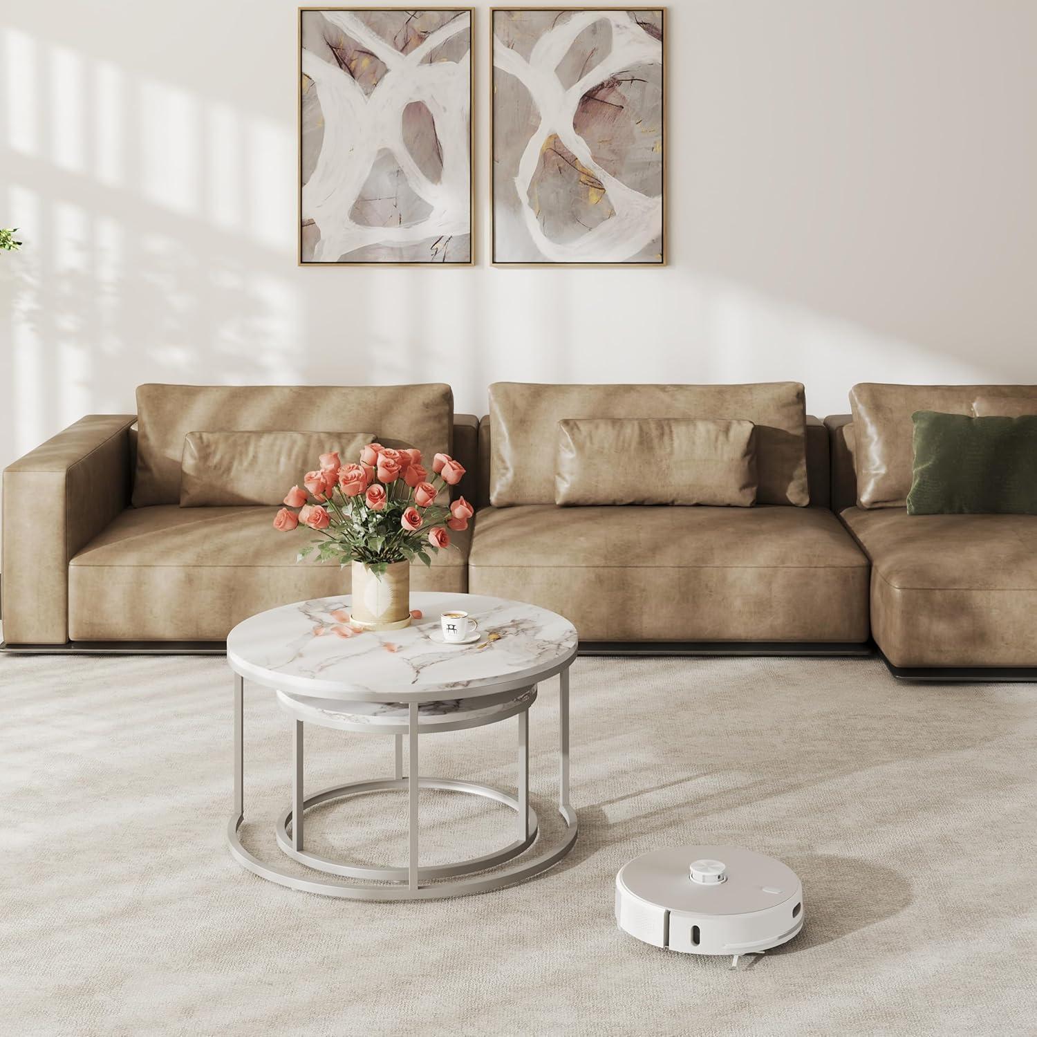 Runder Marmor Couchtisch Weiß Silber 80x80cm 60x60cm