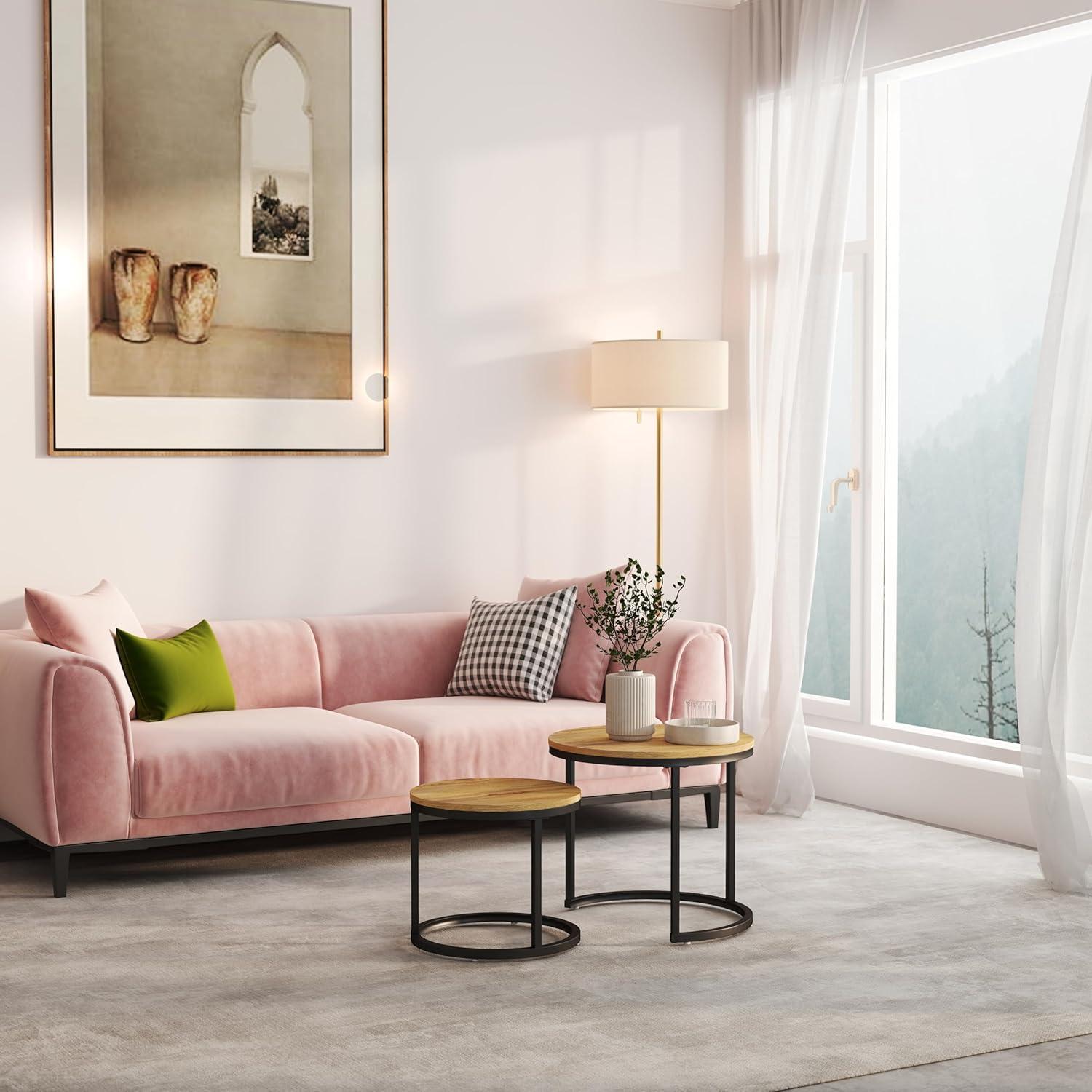 Couchtisch 2er Set Beistelltisch Eiche Rund Klein Wohnzimmer Holz