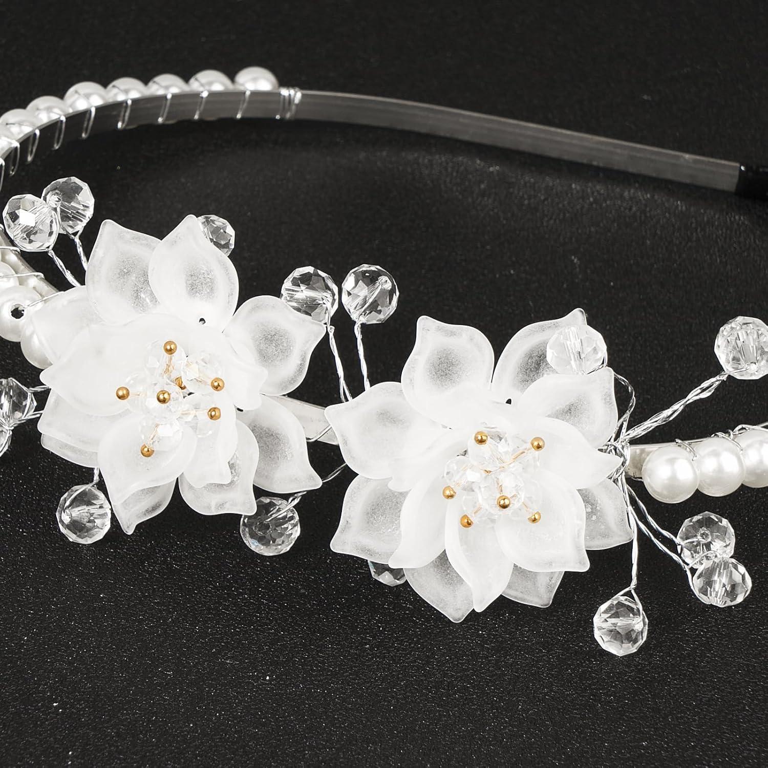 Haarreif Blumen Perlen Stirnband Hochzeit Prinzessin Haarband Kristall