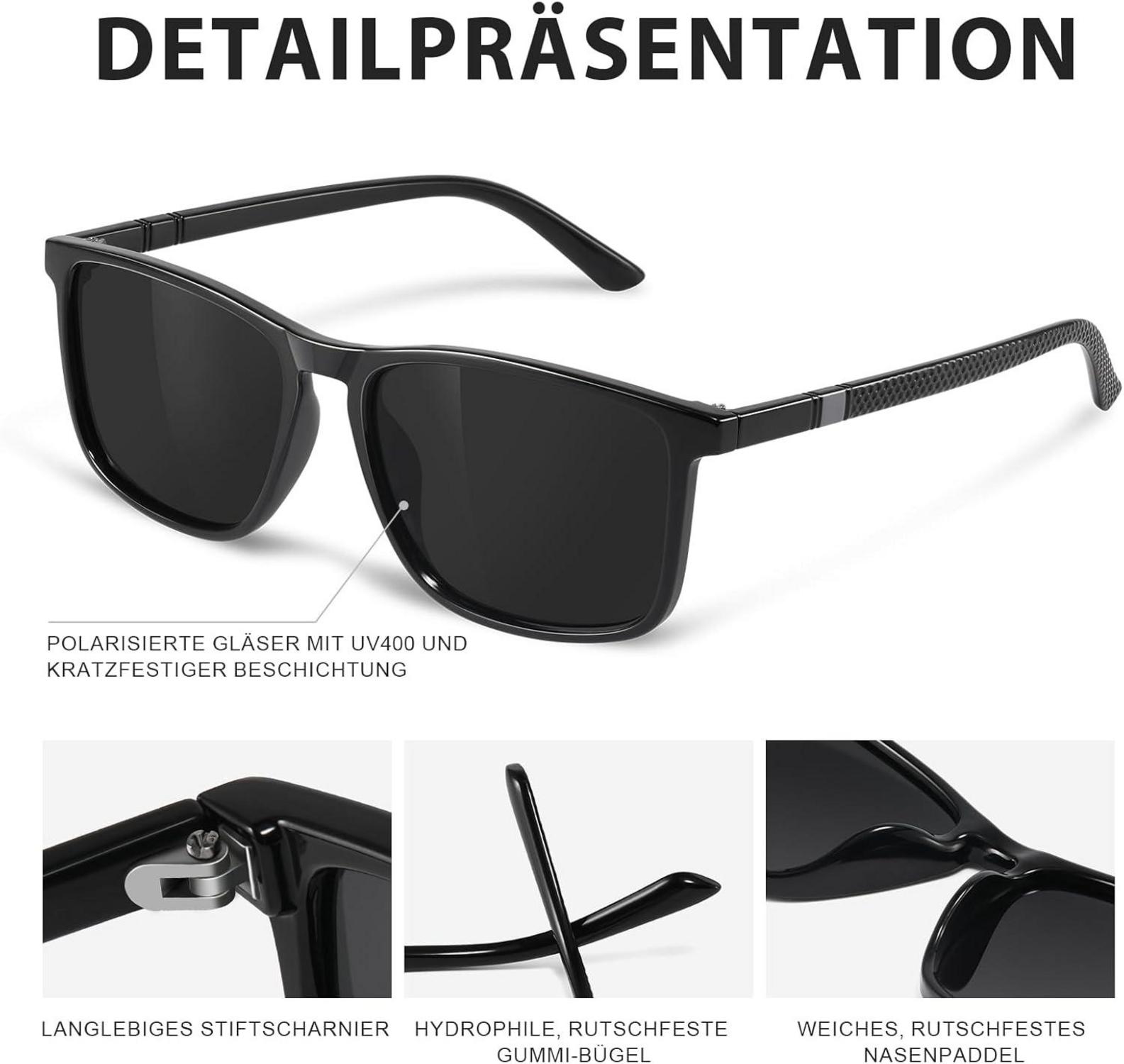 Occhsouo Polarisierte Sonnenbrille UV400 TR90 Rahmen Schwarz CAT 3 CE Retro Sport für Herren Damen