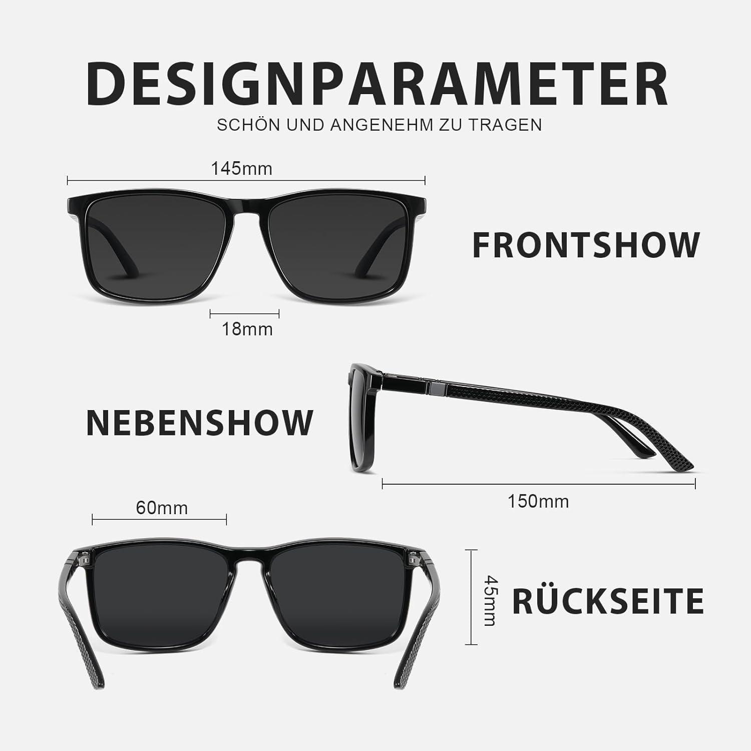 Polarisierte Sonnenbrille Herren Damen UV400 TR90 Rahmen Schwarz CAT 3 CE