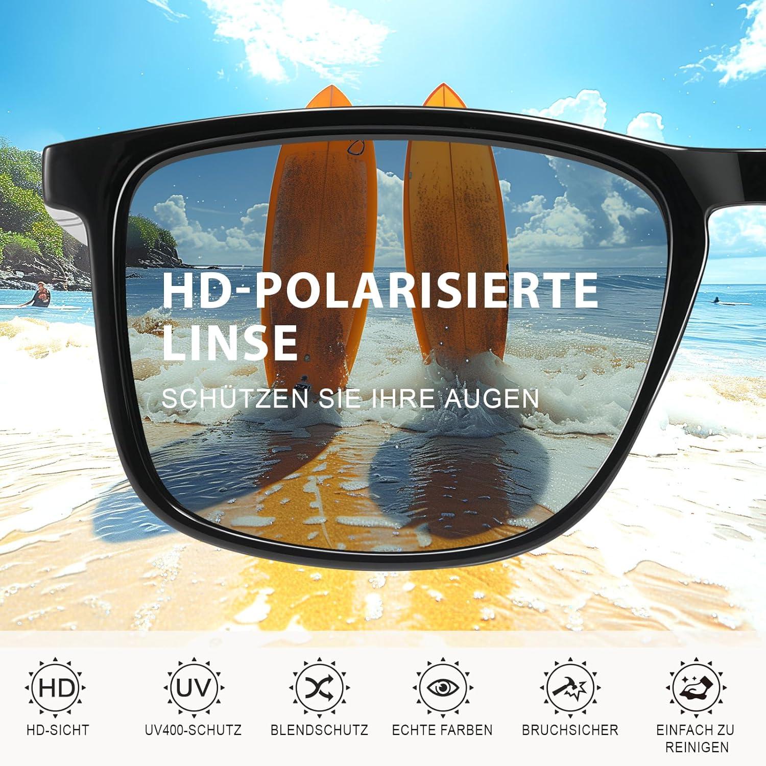 Polarisierte Sonnenbrille Herren Damen UV400 TR90 Schwarz CAT 3 CE