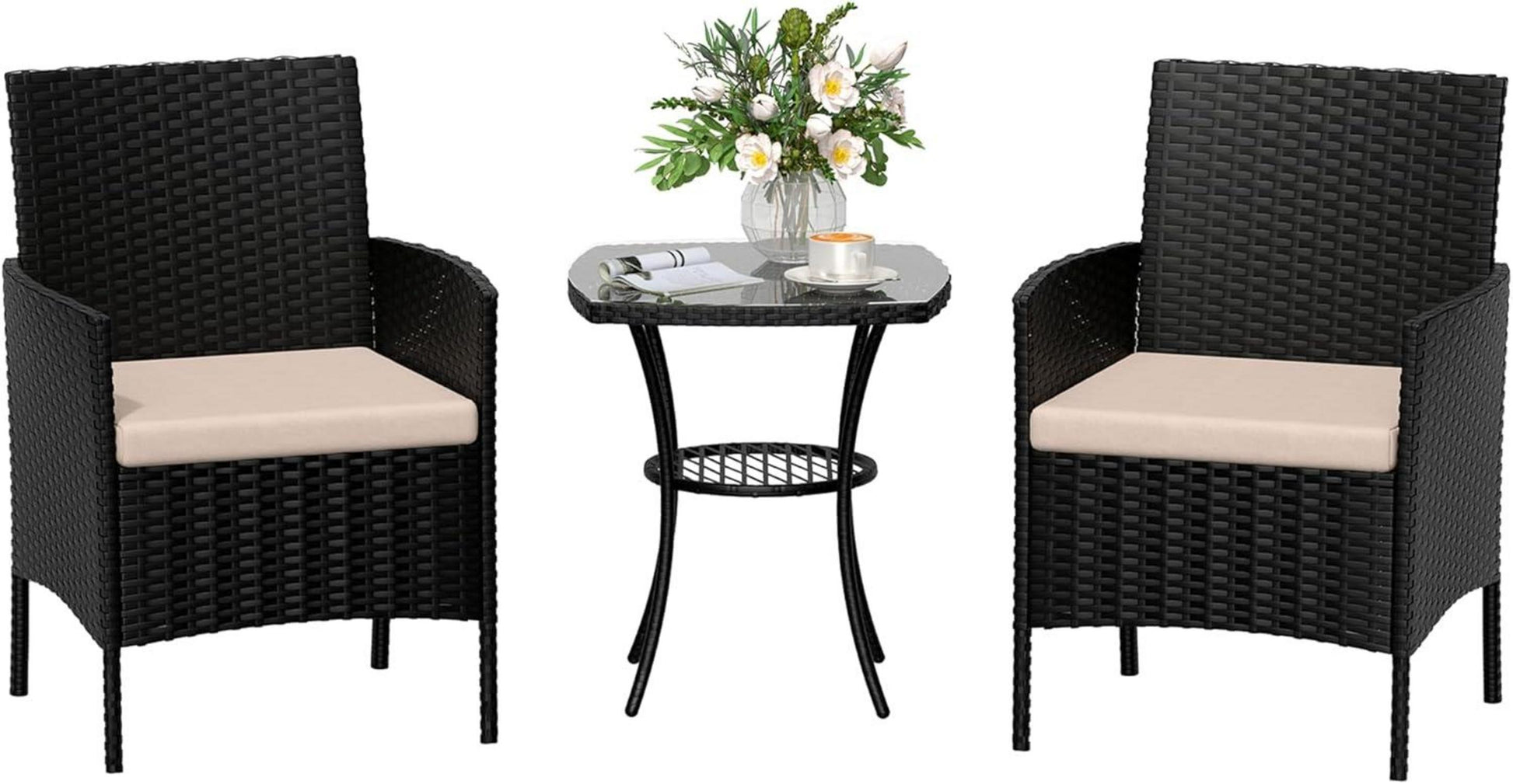 Rattan Gartenmöbel Set Wetterfest 3 teilig Schwarz