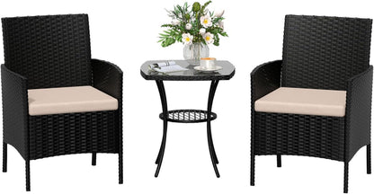 Rattan Gartenmöbel Set Wetterfest 3 teilig Schwarz