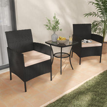 Rattan Gartenmöbel Set 3 teilig, Wetterfest, Schwarz