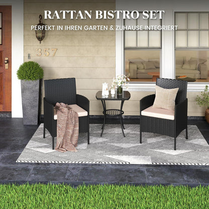 Rattan Gartenmöbel Set Wetterfest 3 teilig Schwarz