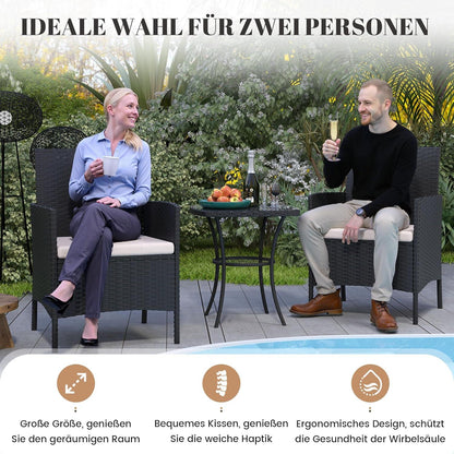Amopatio Rattan Gartenmöbel Set 3 teilig Schwarz Wetterfest