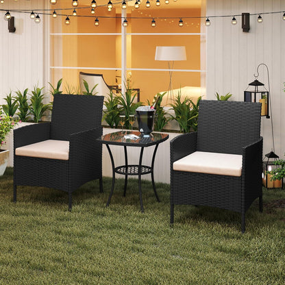 Rattan Gartenmöbel Set 3 teilig Outdoor Terrassenmöbel Schwarz