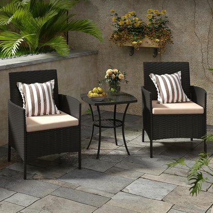 Amopatio Rattan Gartenmöbel Set 3 teilig Schwarz Wetterfest