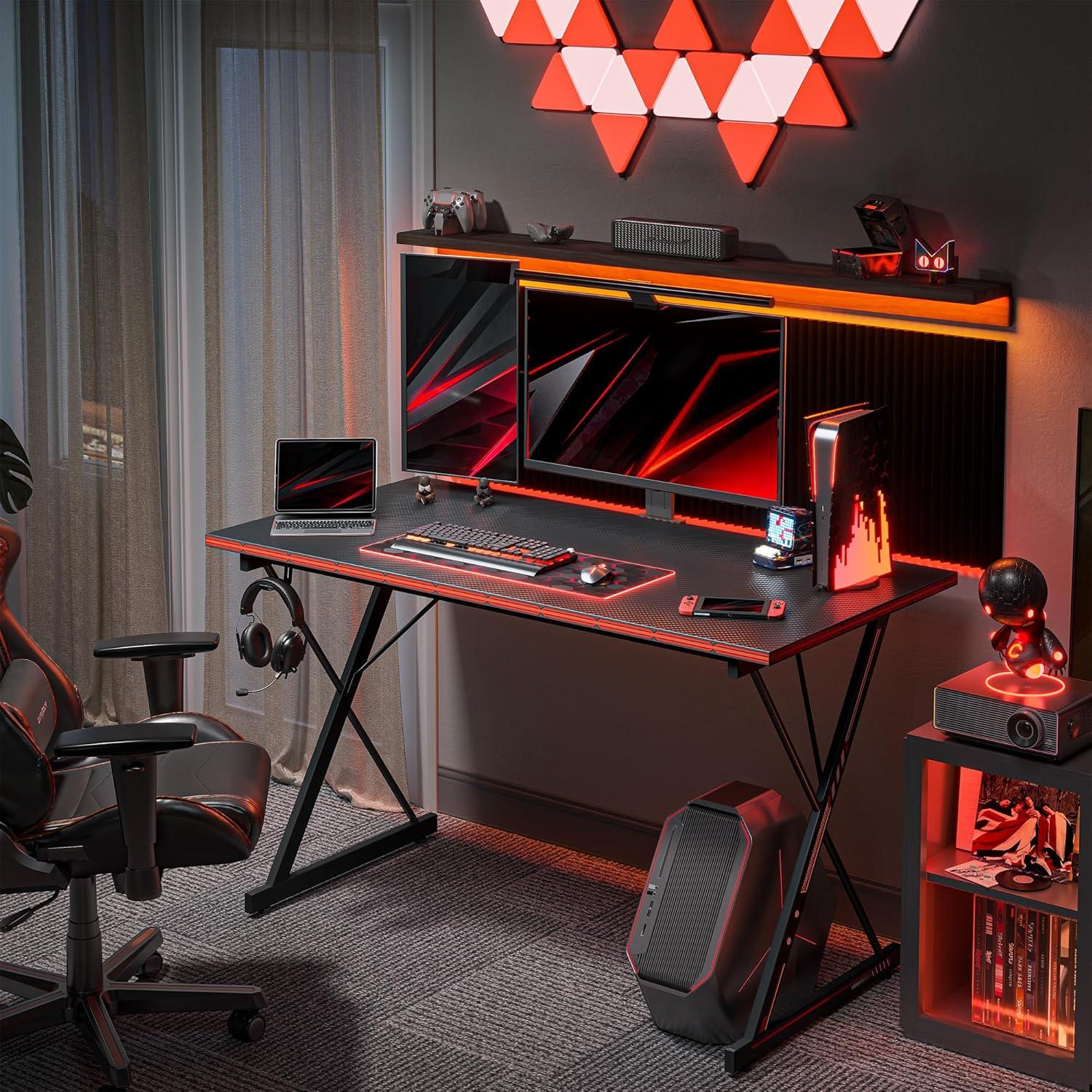 Gaming Tisch 80 x 50 cm Kohlefaser Schwarz Ergonomisch
