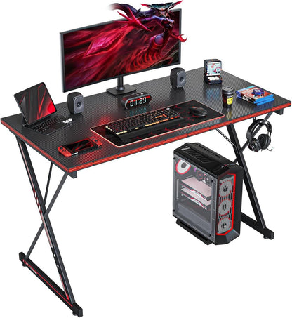 Gaming Schreibtisch PC Tisch mit Kopfhörerhaken 100 x 50 cm Kohlefaser