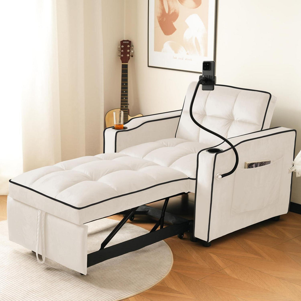 3-in-1 Schlafsofa mit Becherhaltern & Handyhalter – Beige B