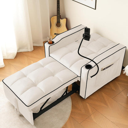 3-in-1 Schlafsofa mit Becherhaltern & Handyhalter – Beige B