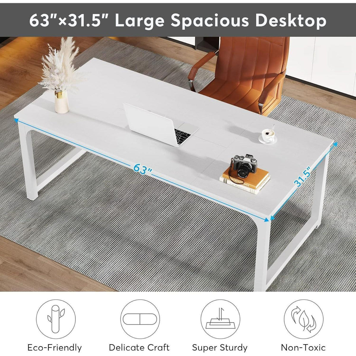 Großer Schreibtisch 160x80cm – Weißer Home Office Arbeitstisch