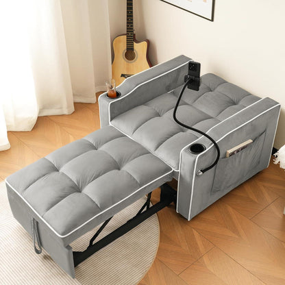 3-in-1 Schlafsofa mit Becherhaltern & Handyhalter – Antik Grau Weiß B