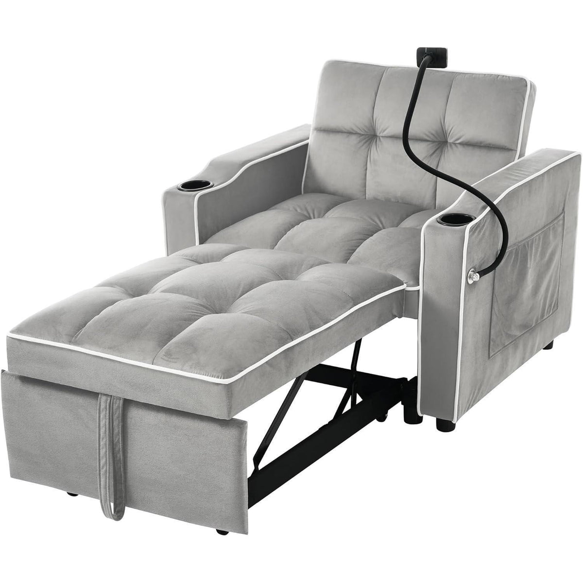3-in-1 Schlafsofa mit Becherhaltern & Handyhalter – Antik Grau Weiß B
