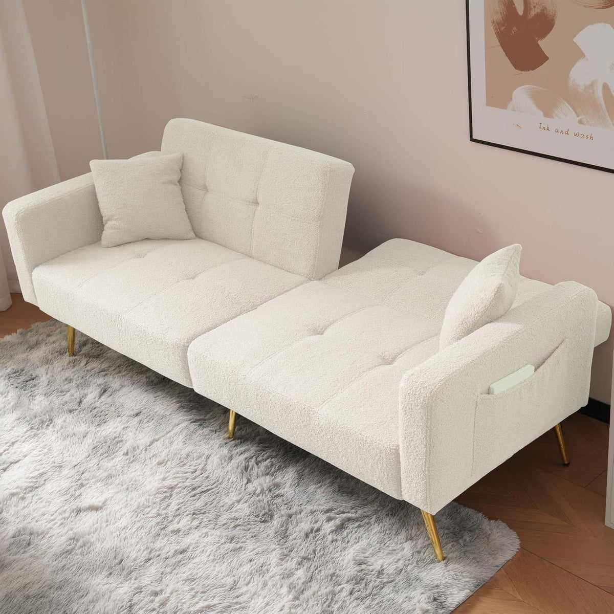 2-in-1 Schlafsofa mit verstellbarer Rückenlehne (Weiß)
