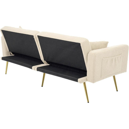 2-in-1 Schlafsofa mit verstellbarer Rückenlehne & goldenen Beinen (Beige)
