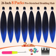 66cm Pre Stretched Braiding Haar 8er Set Ombre Blau