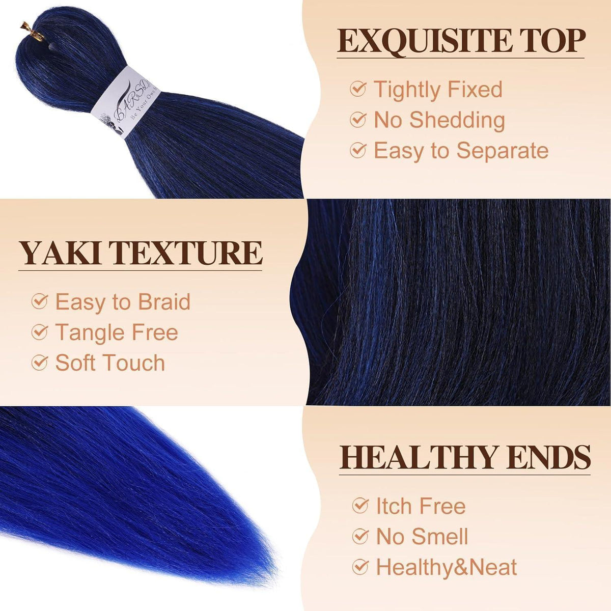 66cm Pre Stretched Braiding Haar 8er Set Ombre Blau
