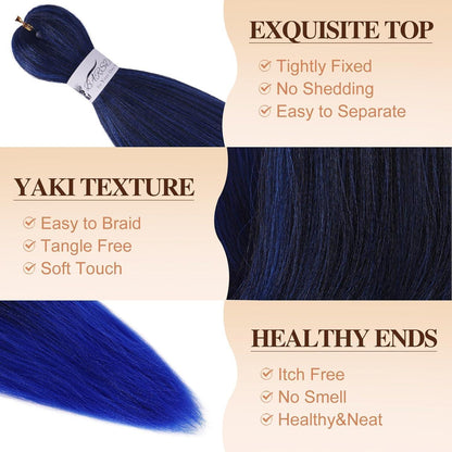 66cm Pre Stretched Braiding Haar 8er Set Ombre Blau