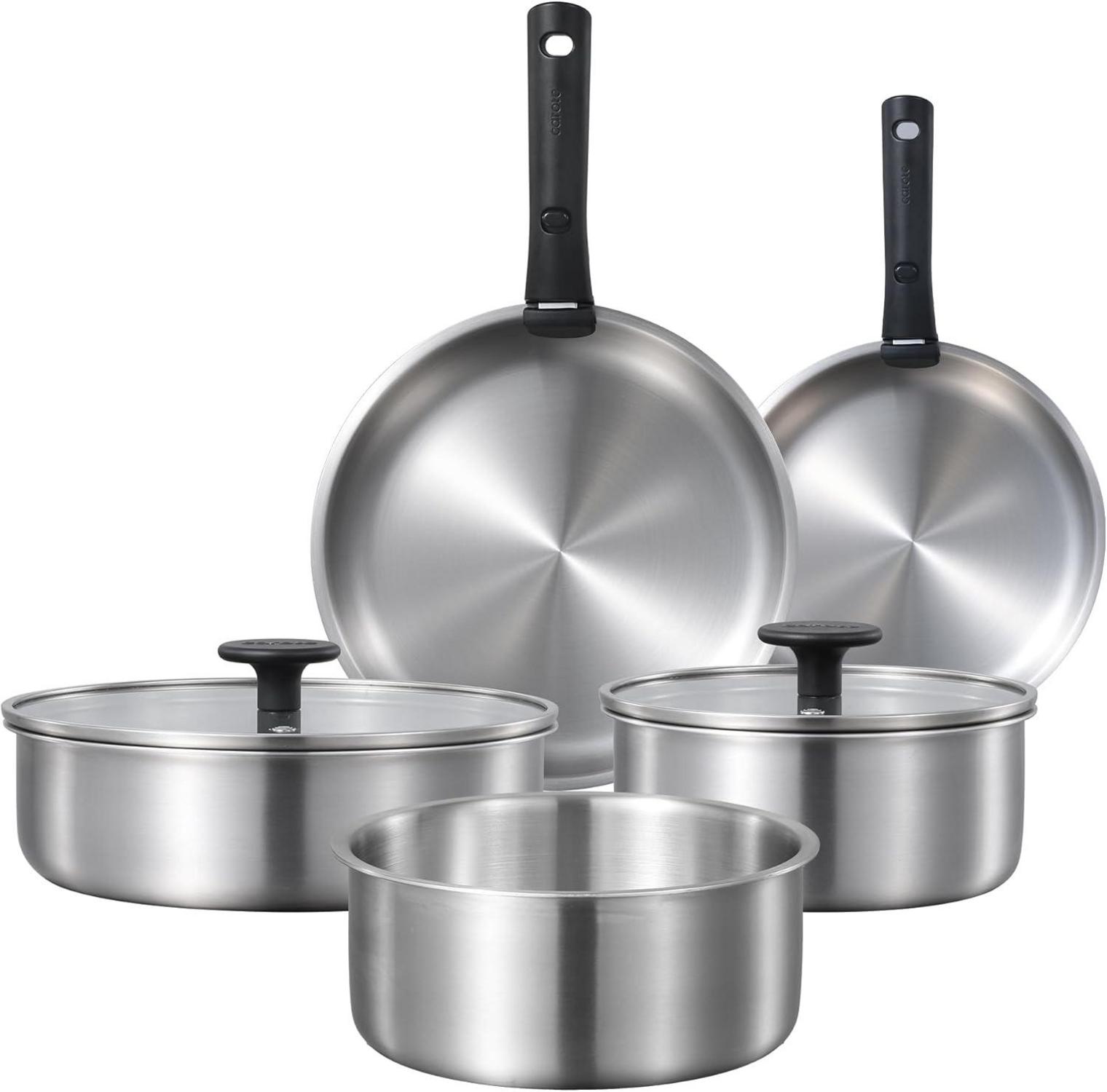 Topfset Edelstahl Induktion 12tlg abnehmbaren Griffen & Glasdeckel