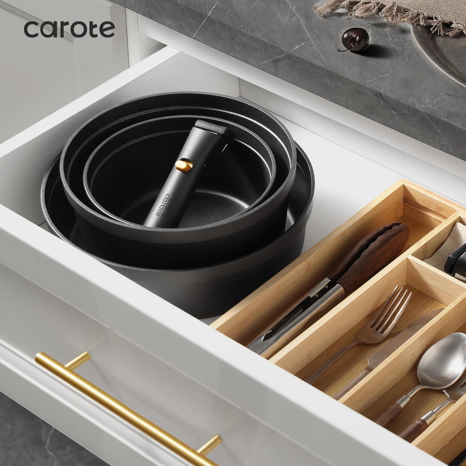 CAROTE Topfset 20-teilig abnehmbare Griffe Antihaft Induktion Schwarz