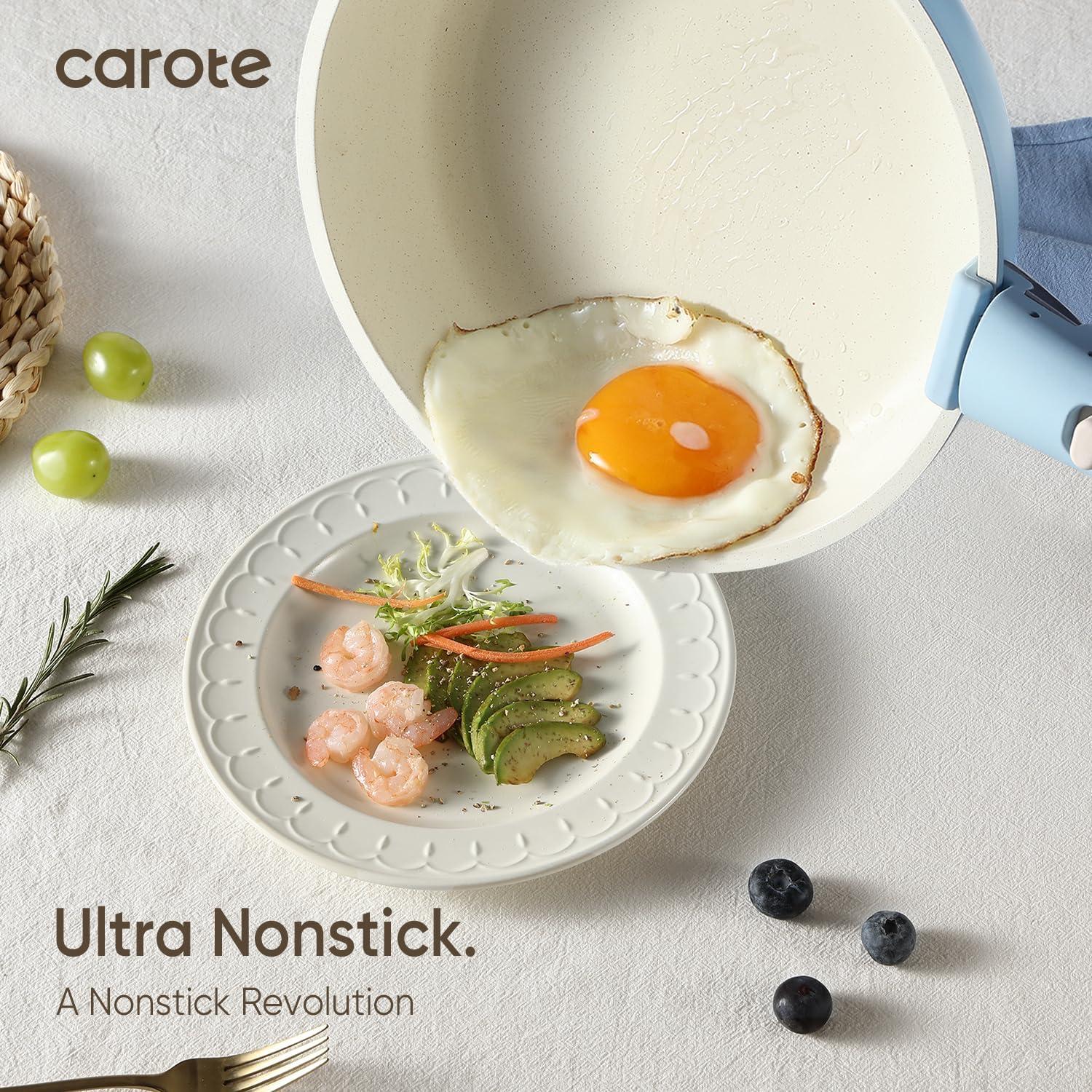 CAROTE Topfset 15-teilig abnehmbare Griffe Antihaft Induktion PTFE/PFOA-frei Blau