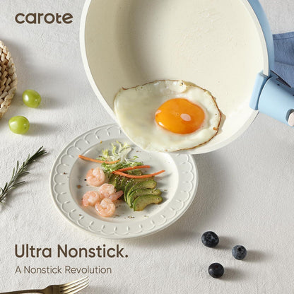 CAROTE Topfset 15-teilig abnehmbare Griffe Antihaft Induktion PTFE/PFOA-frei Blau
