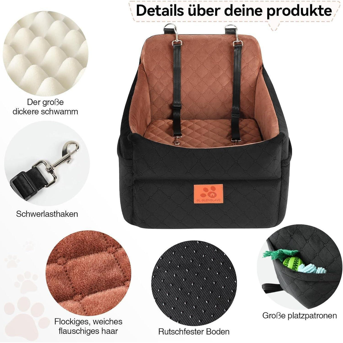 Hunde-Autositz gepolstert für kleine/mittelgroße Hunde bis 35 Pfund