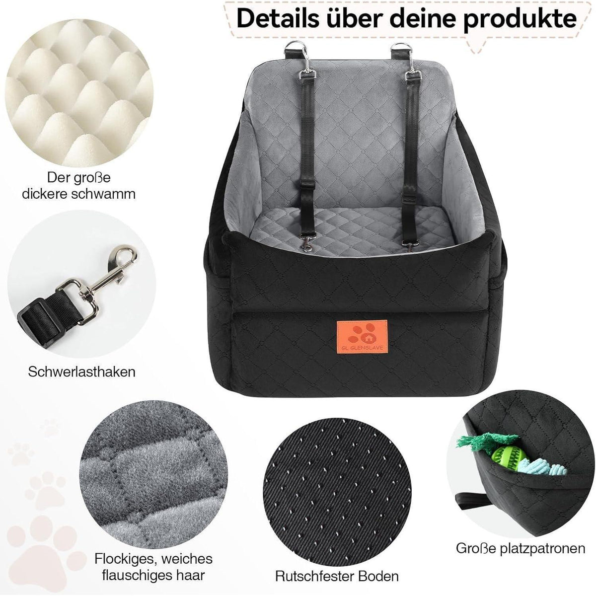 Hunde-Autositz gepolstert für kleine & mittelgroße Hunde