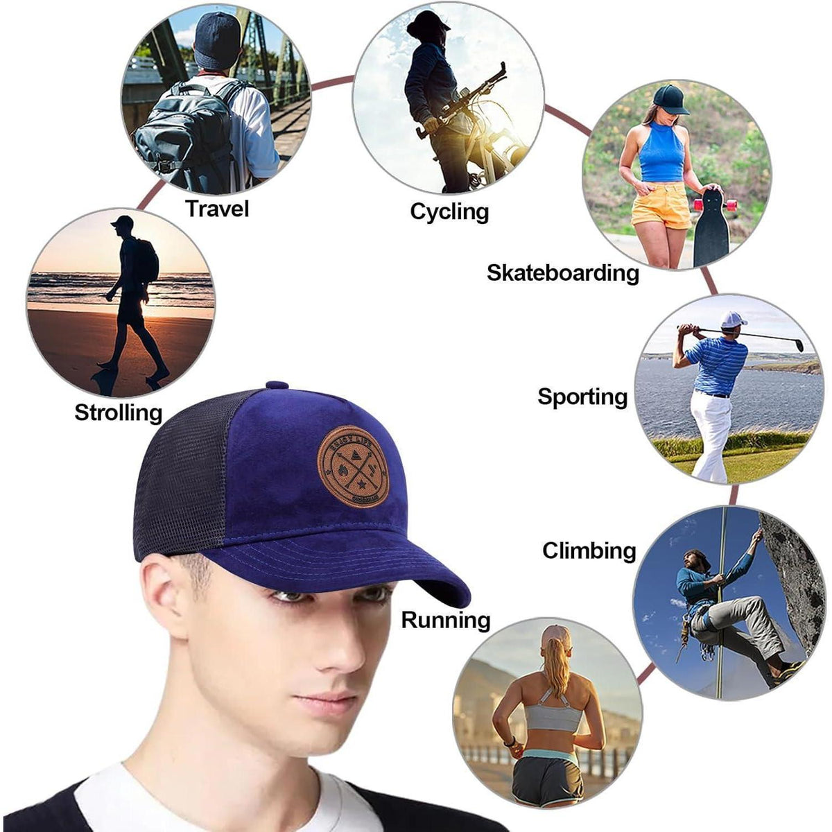 Baseballkappe Herren Blau, Einstellbar & Atmungsaktiv