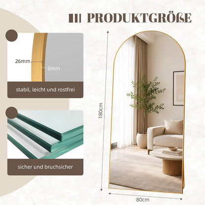Ganzkörperspiegel Bogen 180x80 cm – Stand- & Wandspiegel Gold