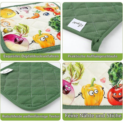 Gemüse Ofenhandschuhe & Topflappen Set aus Baumwolle