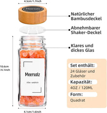 Gewürzgläser Set mit Bambusdeckel 12er 120ml Spice Jars