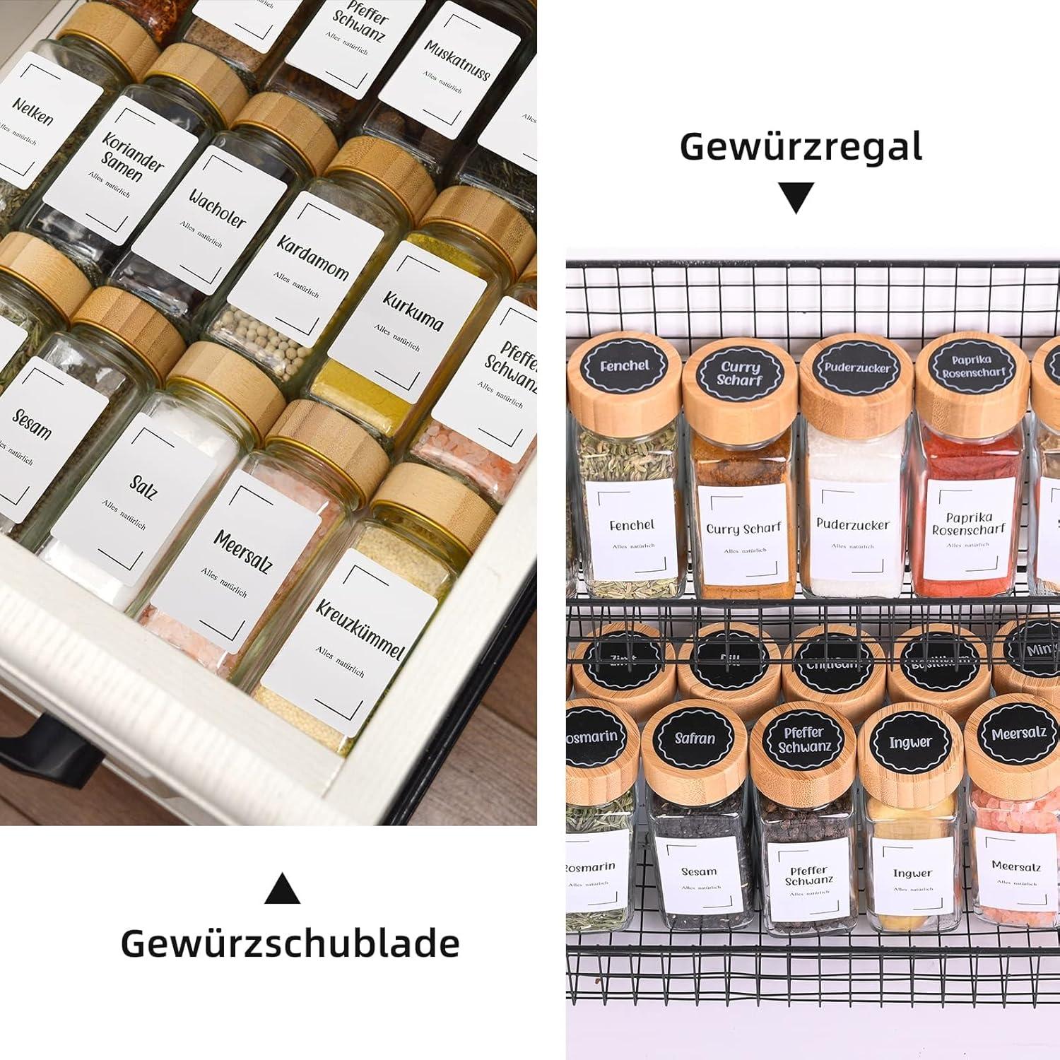 12er Set Gewürzgläser mit Bambusdeckel und Zubehör