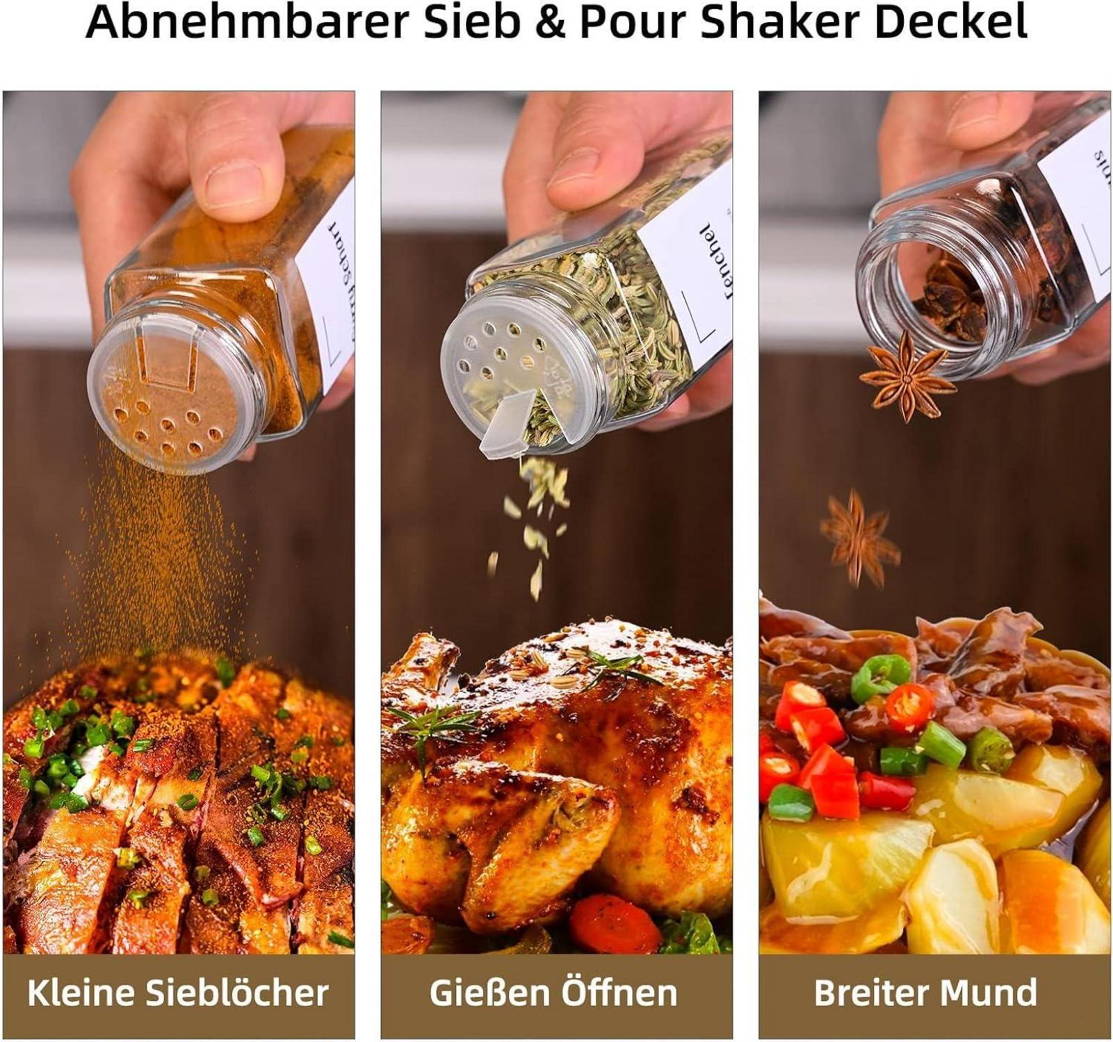 Gewürzgläser Set Bambusdeckel 12er Gewürzdosen 120ml Trichter
