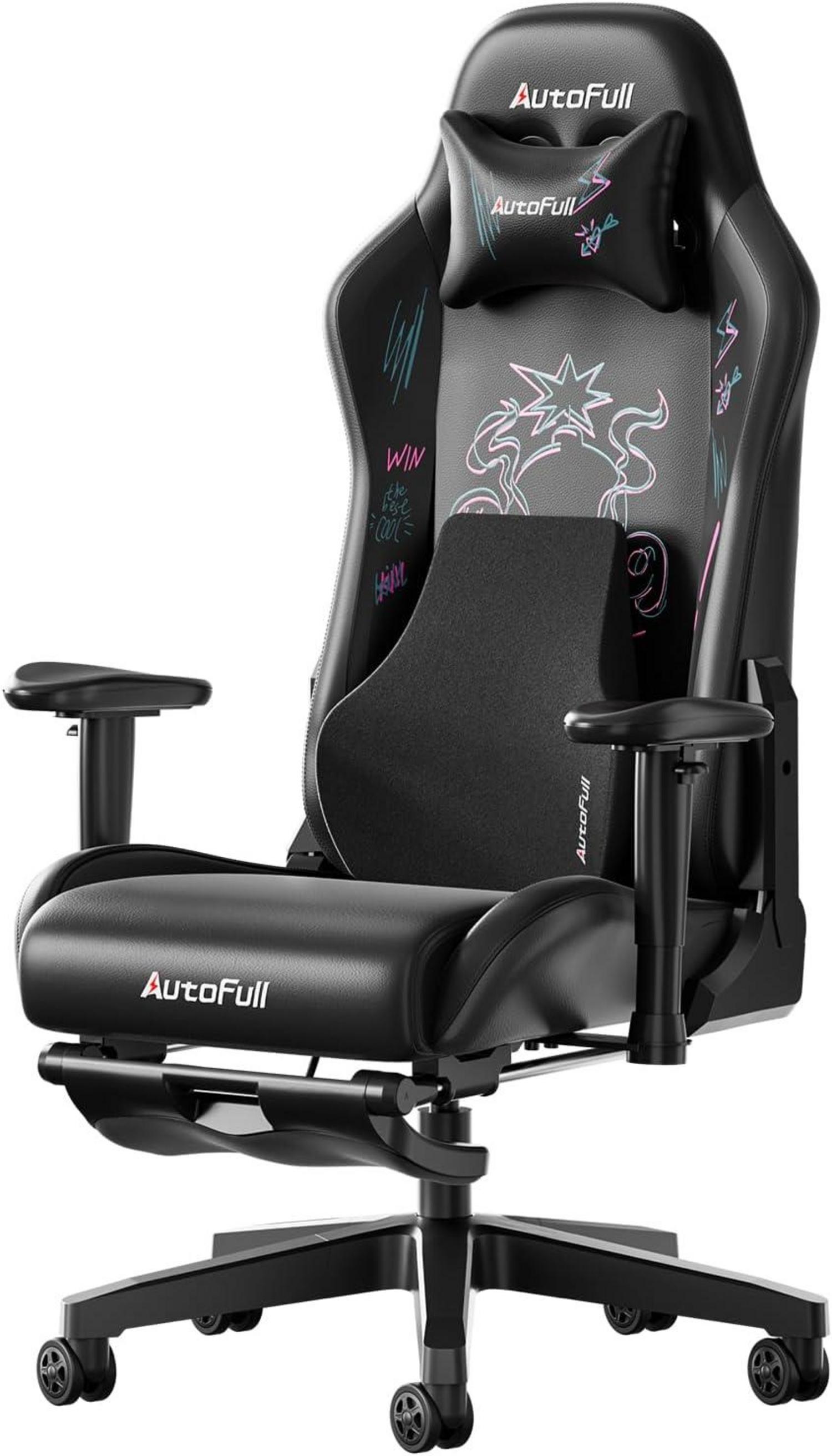 Ergonomischer Gaming-Stuhl mit Fußstütze, Punk-Graffiti Design