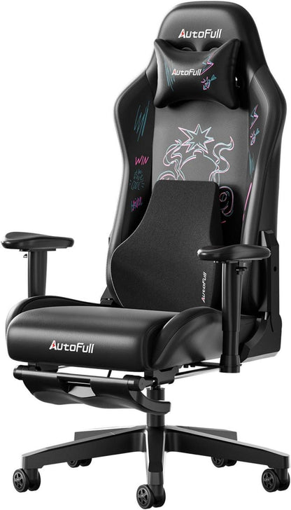 Ergonomischer Gaming-Stuhl mit Fußstütze, Punk-Graffiti Design