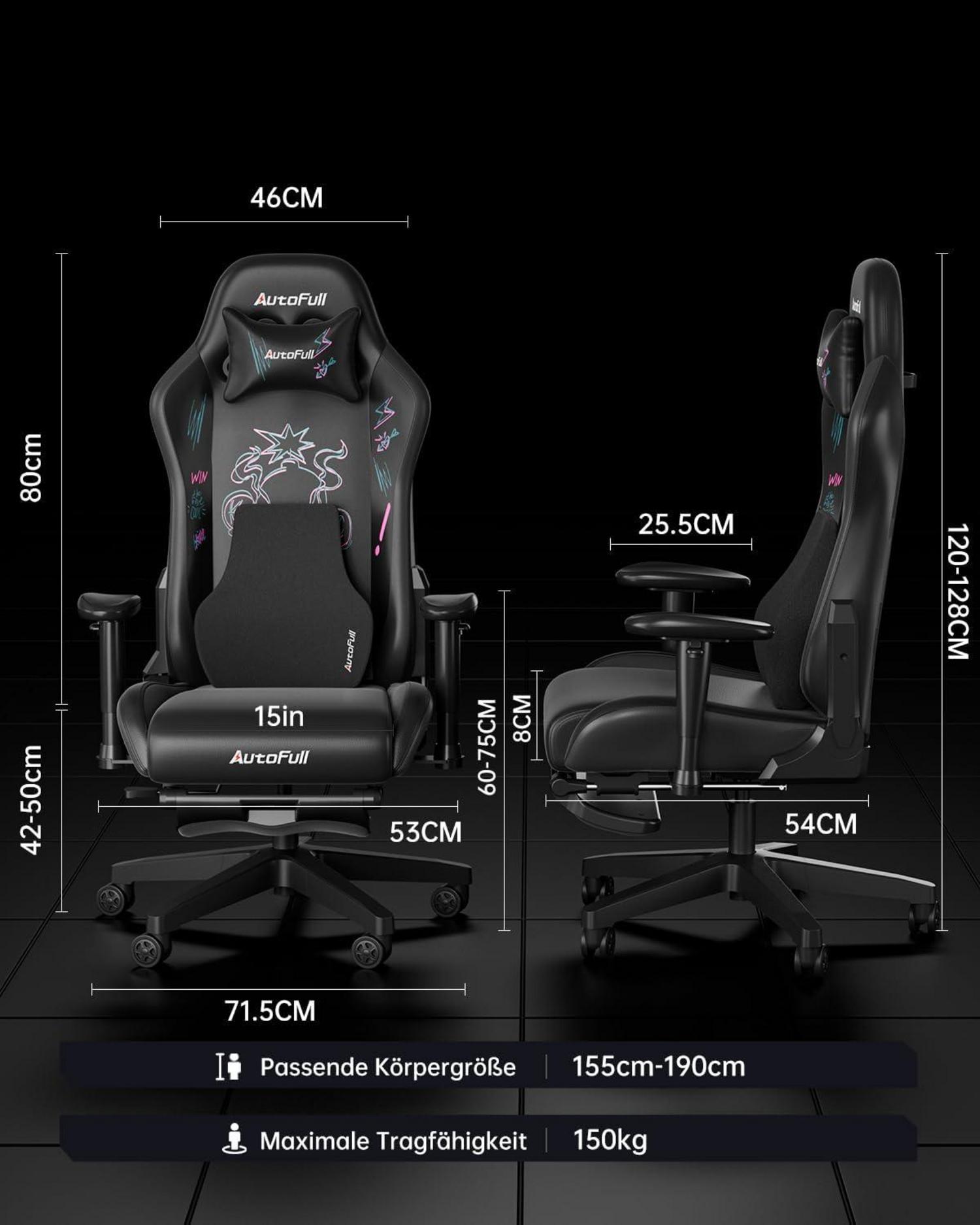 Ergonomischer Gaming-Stuhl mit Fußstütze, Punk-Graffiti Design