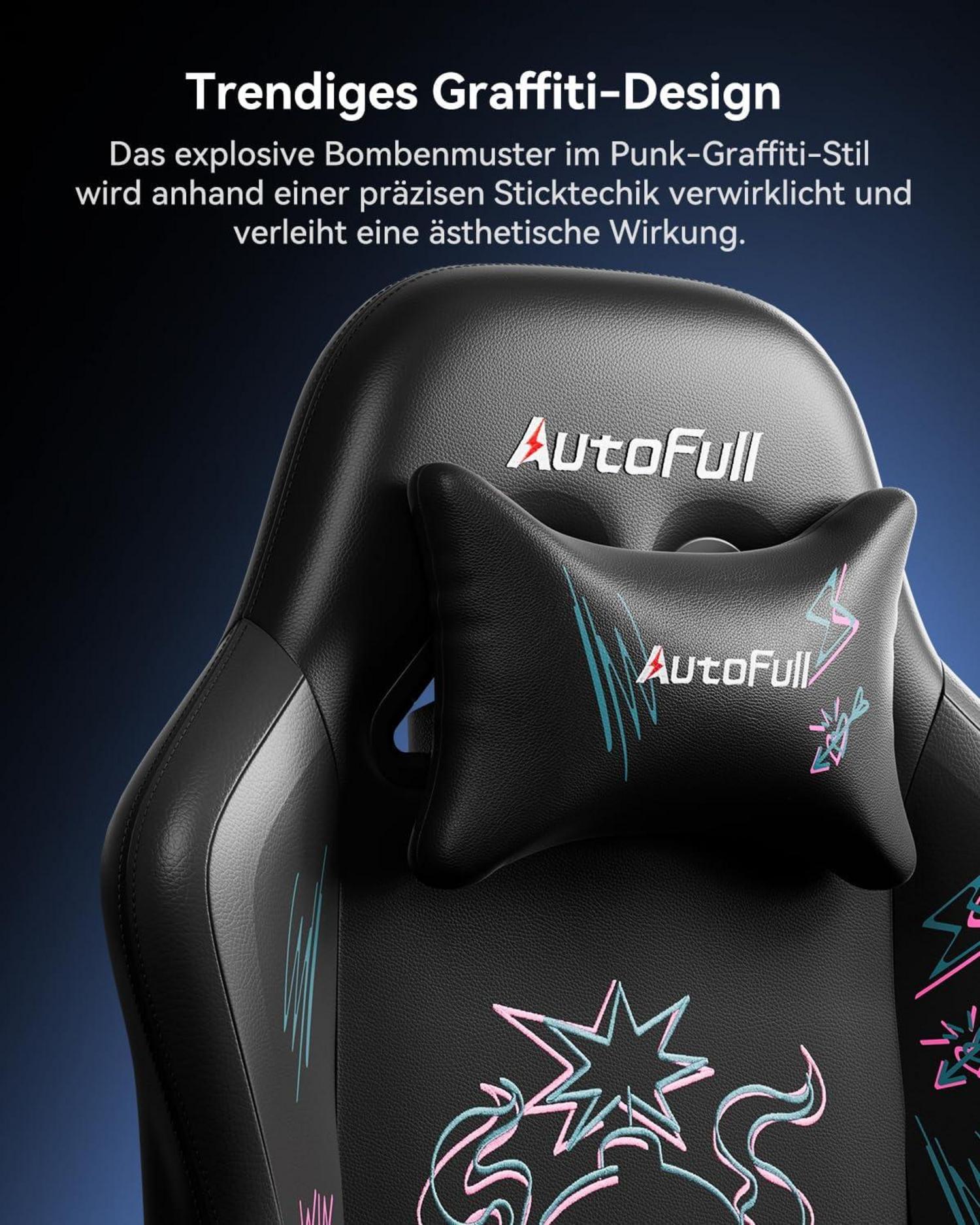 AutoFull Gaming Stuhl C3 Rennstil mit Fußstütze und Lendenwirbelstütze