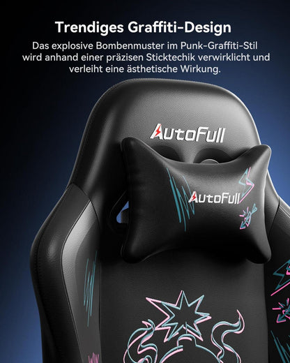 AutoFull Gaming Stuhl C3 Rennstil mit Fußstütze und Lendenwirbelstütze