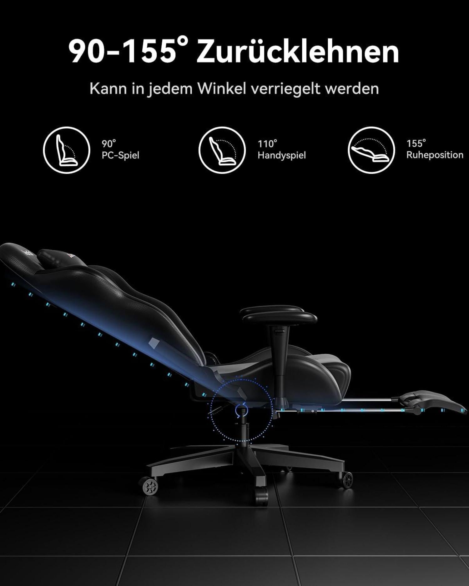 Gaming Stuhl Rennstil, Ergonomisch, Fußstütze, Rückenlehne verstellbar